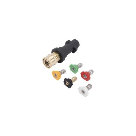 Adaptateur de nettoyeur haute pression 6,35 mm Raccord femelle à connexion rapide pour Karcher K2 K3 K4 K5 K6 K7 avec 5 embouts de buse d'alimentation à plusieurs degrés