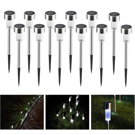 Set of 12 stainless steel solar garden lights for railways, rechargeable outdoor lights for patio, yard, garden, driveway (1/5)
