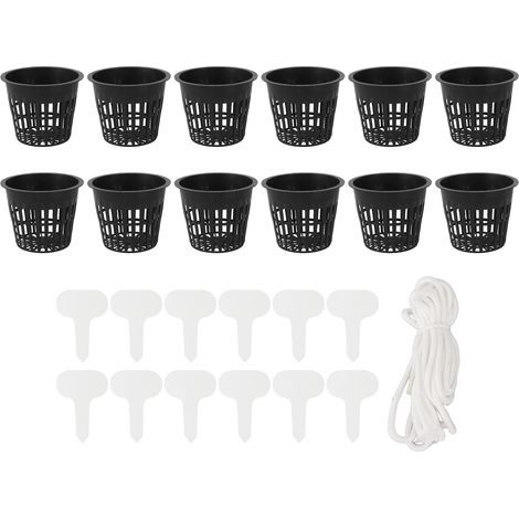 Mesh water planting baskets, plastic plant pots, soilless growing cups with cotton rope, 12 pieces (1/5)