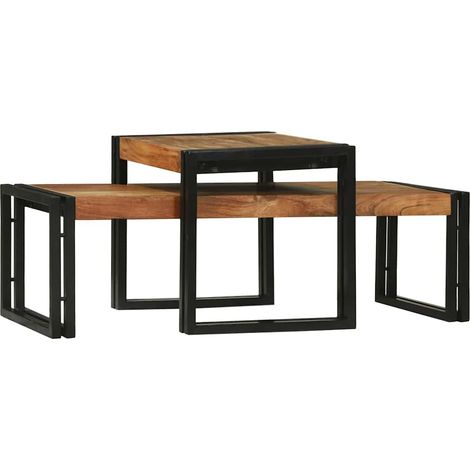 2 pcs Table basse,Table d'appoint,Table de Salon Marron 48 x 40 x 40 cm Bois d'acacia massif CFW83412 (1/5)