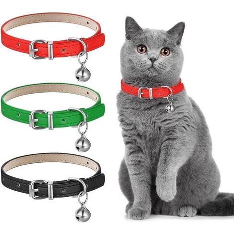 Colliers de Chat - 3 Pièces - Cuir - Réglables - Avec Cloche Polie
