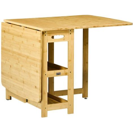 Table à manger extensible 150x80, plateau bambou naturel rangement intégré pieds réglables (1/5)