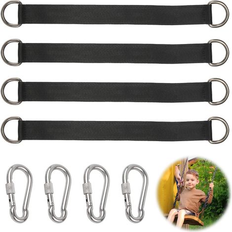 Lot de 4 sangles de suspension pour hamac avec 4 anneaux en D pour l'intérieur et l'extérieur