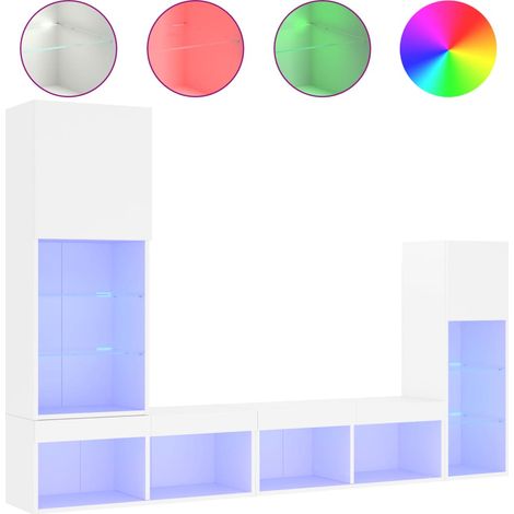Unités murales TV avec LED 4 pcs,Banc Tv Moderne,Meuble De Rangement blanc bois d'ingénierie CFW40100 (1/5)