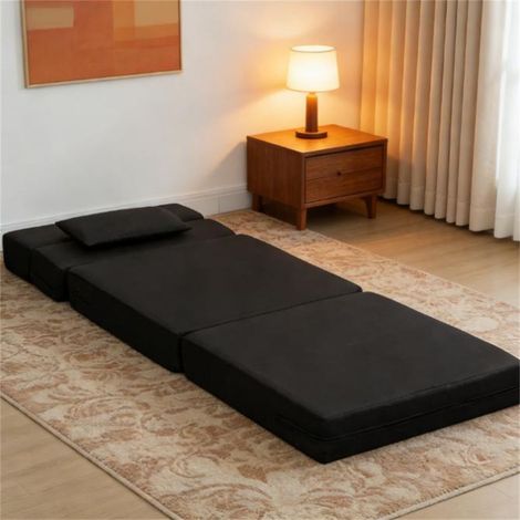 Fauteuil pliant noir, canapé-lit, chaise longue confortable, siège portable pour l'extérieur, l'intérieur et la maison, le bureau ou le jardin. (1/5)