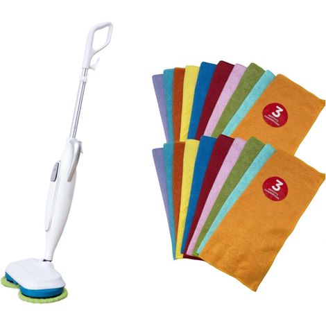 BALAI ELECTRIQUE ET CHIFFONS DE NETTOYAGE MICROFIBRE - Balai vapeur automatique - Venteo - Double tête rotative (1/5)