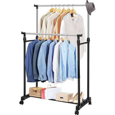 Trintion Clothes Rail 83x42x90-160cm Double Clothes Rack with Wheels Adjustable Dress Coat Garment Hanging Clothes Rail Rack Storage Stand (1/5)