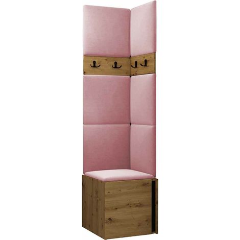 Meuble d'entrée Pinis XXI, Chêne Artisan + Noir, 186x42x46cm, Tissu, Stratifié, Murale, À poser