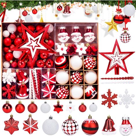 Set of 80 Red and White Christmas Baubles - Unbreakable Plastic Christmas Baubles - Christmas Tree Decoration - Christmas Decoration Baubles, Christmas Tree Ball, Christmas Tree Baubles Set (1/4)