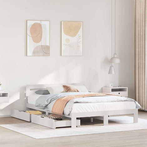 Bed Frame without Mattress White 140x200 cm Solid Wood Pine vidaXL (1/5)