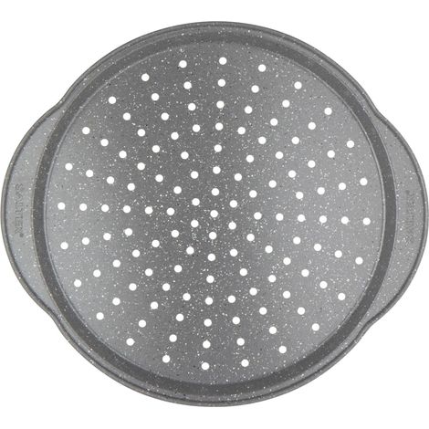 Bandeja redonda perforada para pizza de 37 cm, de mármol antiadherente, para una cocción uniforme hasta 220 °C. Ideal para celebraciones familiares. (1/4)