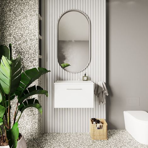 Nuie Arno Wall Hung 1-Drawer Vanity Unit with Worktop 600mm Wide - Gloss White (1/5)