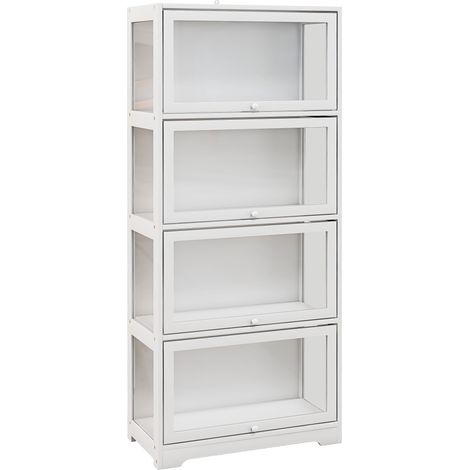 Vitrine pour collection buffet salon meuble de rangement à 4 niveaux avec portes à abattant, 59 x 30 x 139 cm, blanc