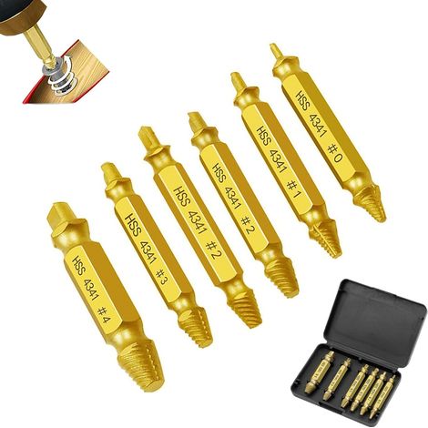 Extractores de tornillos en 6 versiones diferentes, extractor profesional para tornillos rotos, extractor de tornillos HSS para tornillos y pernos defectuosos.