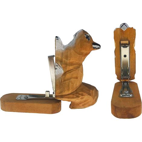 Agrafeuse miniature en bois sculpté à la main, représentant un écureuil, idéale pour l'école, le bureau ou comme cadeau de Noël pour les enfants. (1/4)