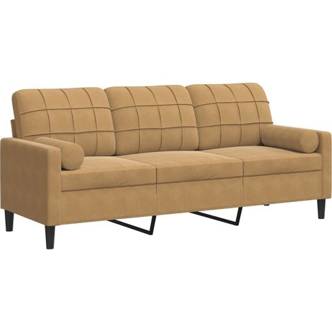 Canapé 3 places,Sofa pour Salon,Banquette avec oreillers décoratifs marron 180 cm velours CFW645774 (1/5)