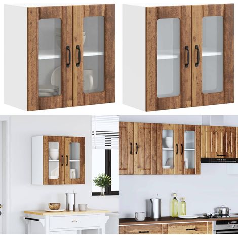vidaXL Küchen-Hängeschrank mit Glastür Altholz-Optik Holzwerkstoff (1/5)