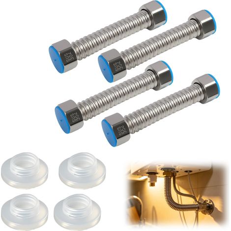 4pcs G1/2" x G1/2" Tuyau de Vidange Ondulé en Acier Inoxydable,Tuyau Flexible en Ondulé 10CM avec Rondelle,Tuyau de Vidange Ondulé pour Chauffe-Eau Toilettes Baignoires Robinets d'évier (1/5)