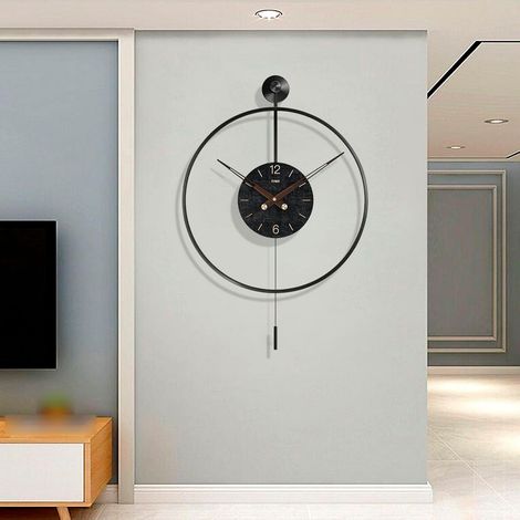 Minimalist Wall Clock 47 cm Black Metal Wall Clock Modern Creative Design Giant Wall Clock Decorative Silent Pendulum Clock for Living Room Bedroom Office Kitchen Study (1/5)