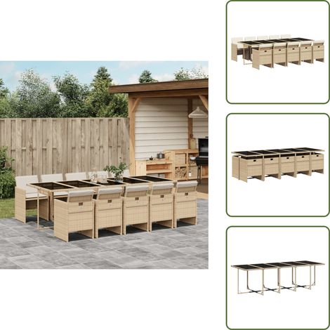 The Living Store 11-tlg. Garten-Essgruppe mit Kissen Beige Poly Rattan - Garten Möbel Set - Outdoor Esstisch - Garten Essgruppe - Terrassenmöbel - Rattan Gartenmöbel