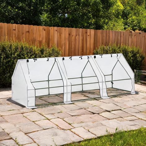 Serre de jardin coloris blanc en pE acier 270 x 90 x 90 cm (1/5)