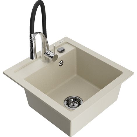 Mexen Vito 1-Becken-Granit-Spüle mit Mischbatterie Aster, Beige - 6503-69-73450-07-B (1/5)