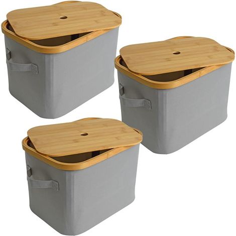 Faltbarer Bambuskorb Aufbewahrungsbox 35x25x24 cm 3er Set Aufbewahrungskorb Grau (1/5)
