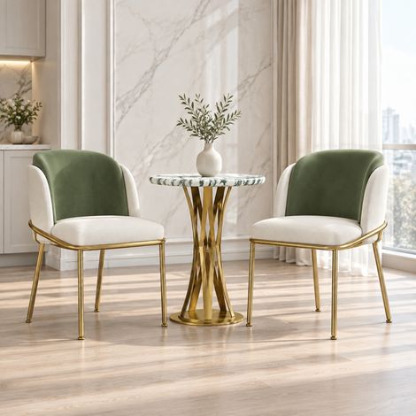 Set di 2 sedie da pranzo in PVC con gambe in ferro dorato regolabili verde e beige DESVIAE (1/5)