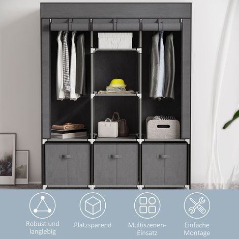 Armoire pliable en tissu non tissé, placard pliant avec fermeture éclair, gris anthracite, 125x43x162,5cm (1/5)