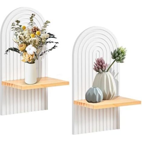 Étagère Murale Bohème en Bois, Étagère Flottante avec Fixation Cachée, Décoration Murale pour Salon, Chambre, Entrée, Chambre d’Enfant, blanc (1/4)