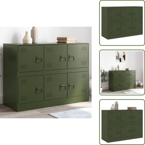 Buffet vert olive 99x39x73 cm acier - Buffet - Meuble De Rangement - Armoire - Commode - Meubles De Salon (1/5)
