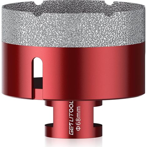 Scie Cloche Diamantée 68mm,Foret Diamant Carrelage,Cire réfrigérante intégrée,Foret Diamanté Brasé,M14,pour Quartz,Porcelaine,Granit,Marbre et Céramique Rouge (1/5)
