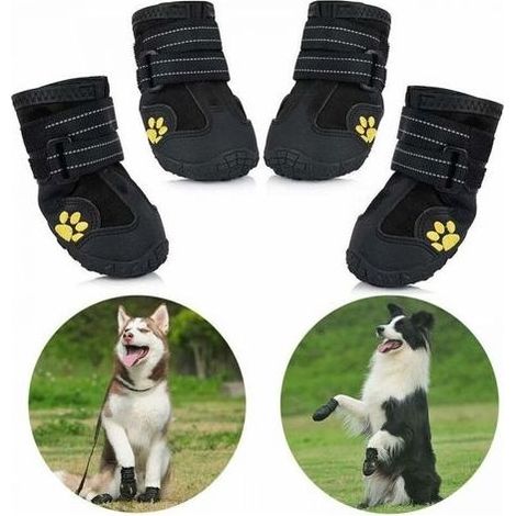 Schützende Hundeschuhe, 1 Paar wasserdichte Hundeschuhe für mittelgroße und große Hunde – Schwarz (1/5)