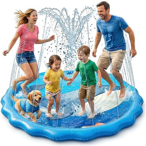 Tapis Jet d’Eau 170cm avec 3 Hauteurs Réglables - Tapis de Pulvérisation Motif Baleine et Vie Marine Jeux d’Eau Extérieur pour Enfants et Chiens Splash Pad Épais 0.25mm en PVC