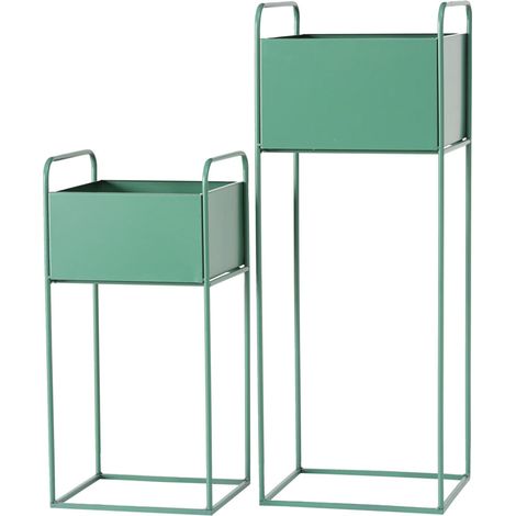 Blumentopfständer für Innen Pflanzenständer Blumenständer, grün rechteckig, Eisen, H 49/70 cm, 2er Set