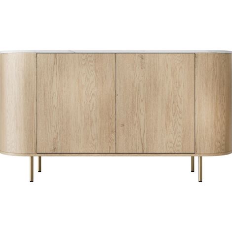 Aparador Comfivo Livtena, Mármol blanco + Dorado, 75x139cm, Número de puertas: 040cm, Aglomerado laminado, MDF