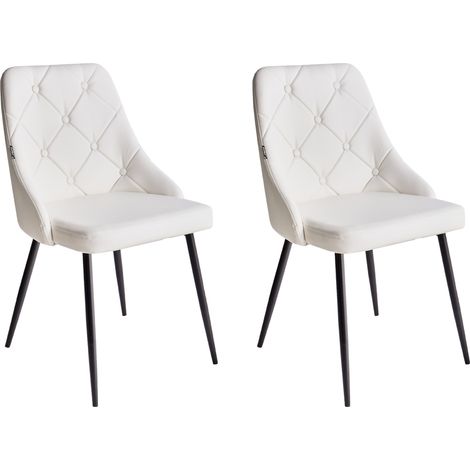 Conjunto de 2 sillas de comedor blancas tapizadas en piel sintética blanca con respaldo acolchado Valerie