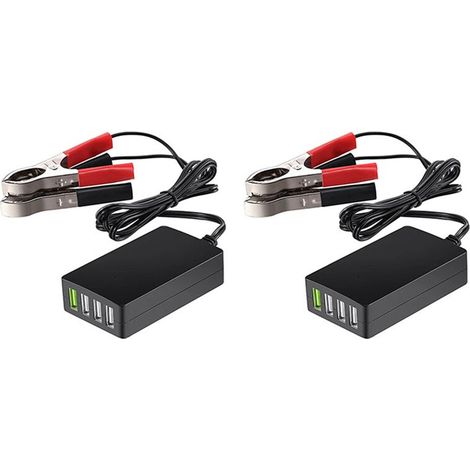 2x tragbares Gleichstrom-Netzteil mit Batterieclip, 12V/24V auf 5V USB-Ladegerät, Mehrfachadapter, kompatibel mit anderen Smartphones und Tablets