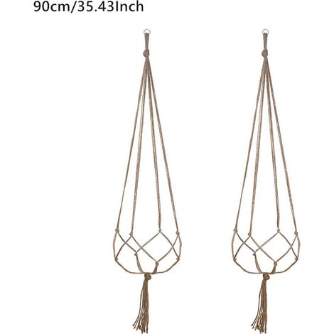 Support Plante Suspension - Corde Coton Naturel - Pour Intérieur Extérieur Balcon Bureau - Hauteur Réglable 90-122 cm - Lot de 2 (1/5)