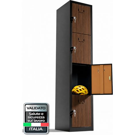 Armadietto Spogliatoio 4 ante Armadietti Spogliatoio per l'officina o l'ufficio armadietto con 2 chiavi (Effetto Legno) (1/5)