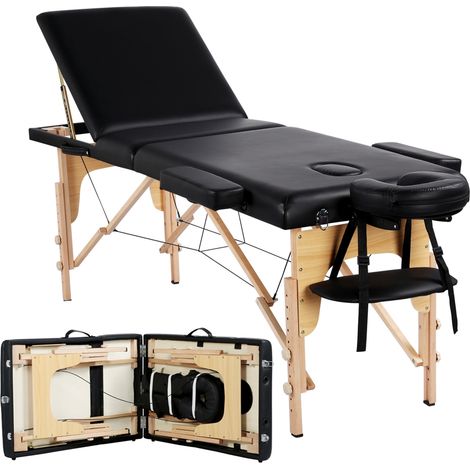 Yaheetech Table de massage pliable avec pieds en bois - Hauteur réglable avec accessoires et sac de transport - 3 sections en bois (1/5)