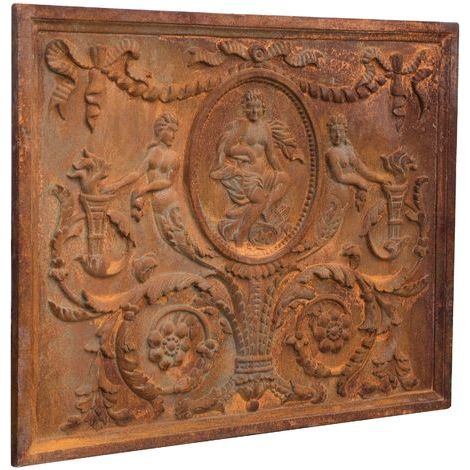 Biscottini – Plaque de cheminée en fonte 65x81 cm – Finition rouille naturelle – Habillage de cheminée décoratif – Émet de la chaleur durable