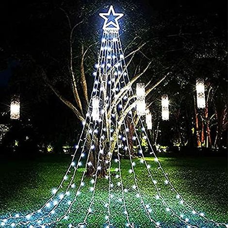 Guirlande lumineuse d'étoiles pour décoration de Noël extérieure, 5 m (16,4 pi) de hauteur, 198 LED avec étoile lumineuse de 35,5 cm (14 po) pour sapin de Noël, Nouvel An, fêtes et anniversaires (1/5)
