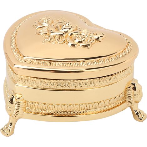 Boîte à bijoux en métal en forme de cœur, petite boîte vintage en alliage de zinc en forme de cœur, boîte de rangement dorée pour bijoux, idéale pour les bagues et les boucles d'oreilles.