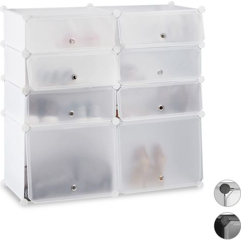 Meuble chaussures plastique étagère 8 casiers système plug-in portes rangement HxlxP: 91x94,5x36,5 cm, blanc (1/5)