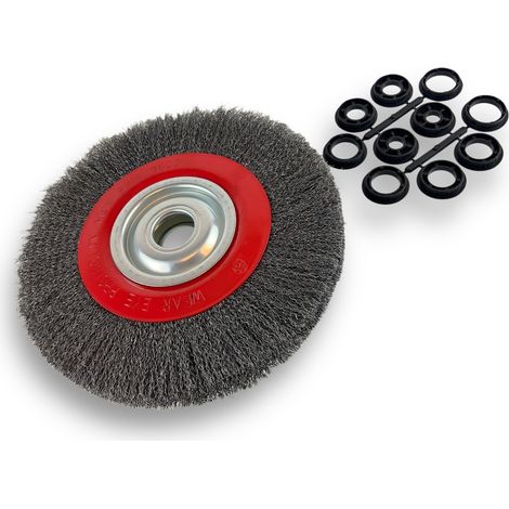 Kibros – Brosse pour meuleuse circulaire 250 mm – Acier dur ondulé Ø 0,30 mm – Alésage 32 mm avec réducteurs – Décapage et nettoyage précis (1/5)