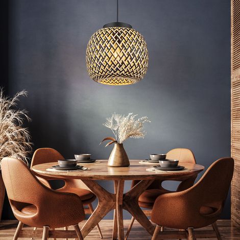 Lampe de salon Lampe à suspension style Boho Lampe à suspension en bambou Lampe de table à manger, tresse, 1x E27, DxH 30 x 120 cm (1/5)