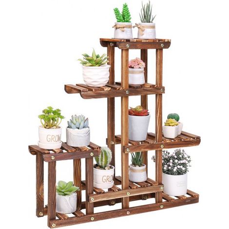 Étagère à plantes en bois Unho - 6 niveaux - Support pour plantes d'intérieur et de balcon - Échelle à fleurs - Design compact - 60 x 11,5 x 61,5 cm - Marron (1/5)