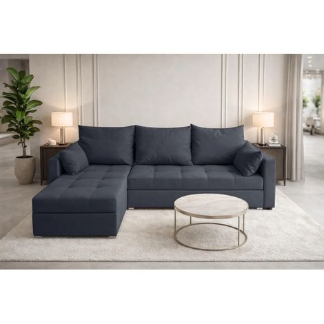 AX LIVING Ecksofa ELIF Dunkelgrau mit Schlaffunktion L-Form, Sofa mit Bettkasten - Moderne Ecksofa, Wohnzimmer Ecksofa - Eckcouch Dunkelgrau - Links