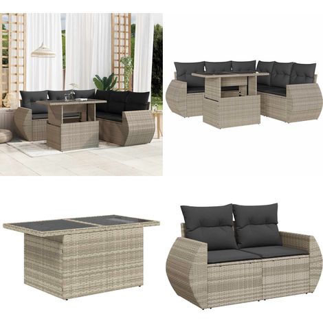 vidaXL Salon de jardin 6 pcs avec coussins gris clair résine tressée (1/5)